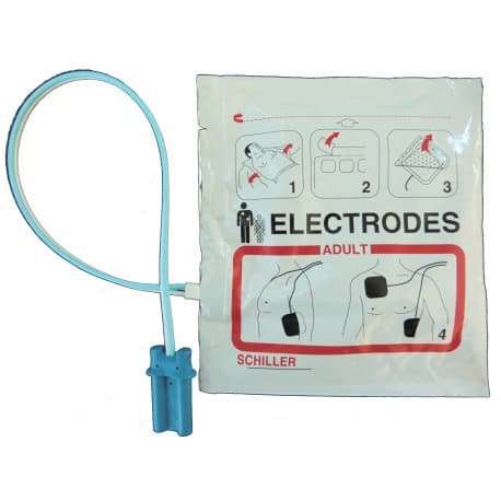 Paire d'électrodes adultes SCHILLER FRED easy avec câble de connexion.