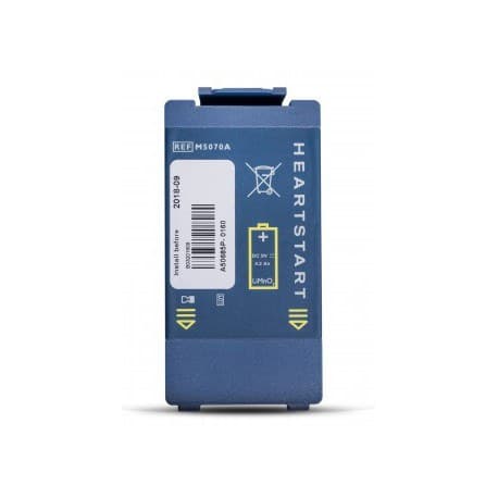 Batterie bleue Philips HeartStart M5070A destinée aux défibrillateurs HS1 et FRx compatibles.