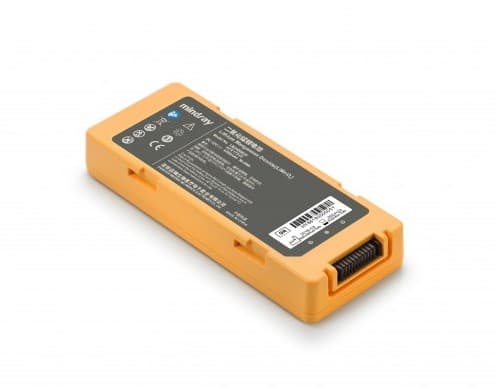 Batterie orange Mindray BeneHeart C-Series pour défibrillateur automatisé externe, avec connecteur intégré.